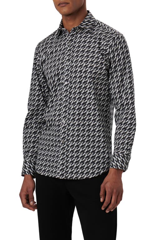 Bugatchi Axel Shaped Fit Geometric Print Stretch Cotton Button-Up Shirt Black at Nordstrom,