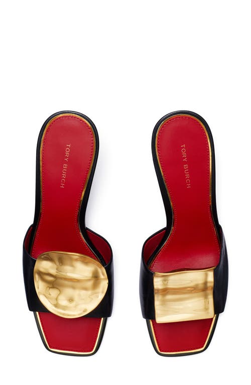 Tory Burch Patos Mismatched Heel Sandal In Perfect Black / Tory Red