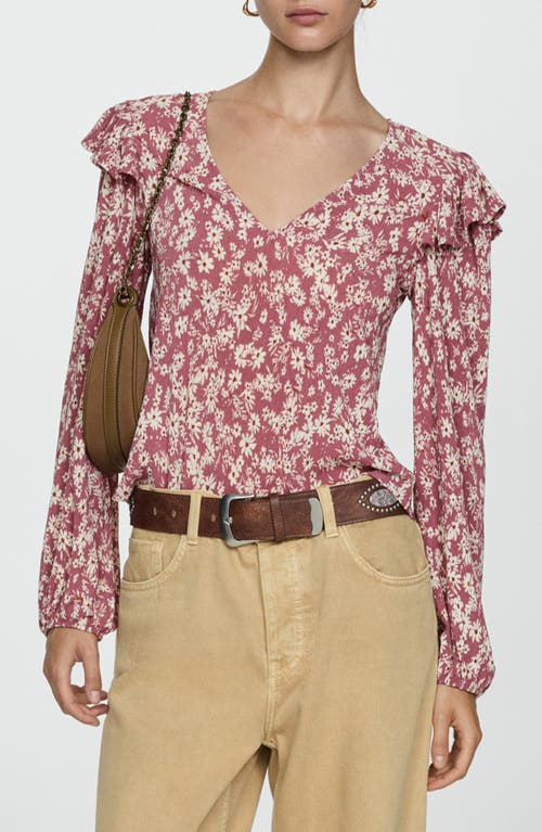 Mango Ruffles Printed Blouse Pink In Pink