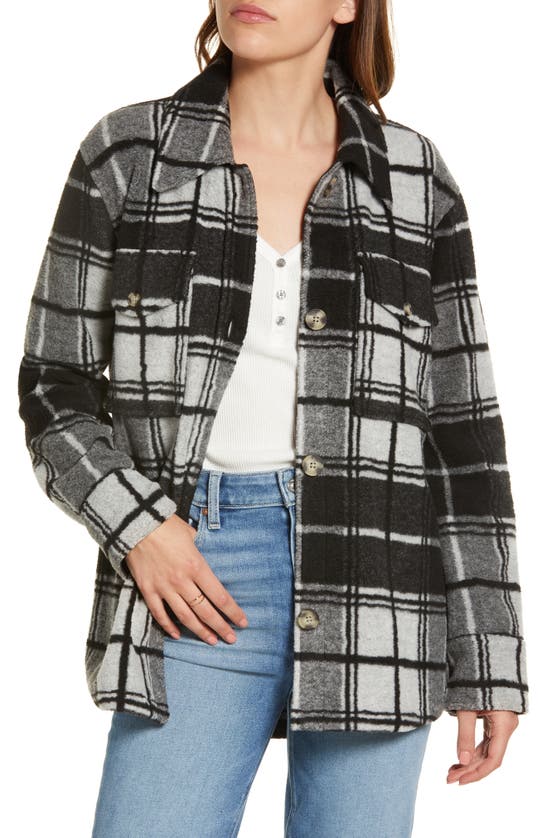 Faherty Holden High Pile Fleece Jacket In Black Cream Plaid