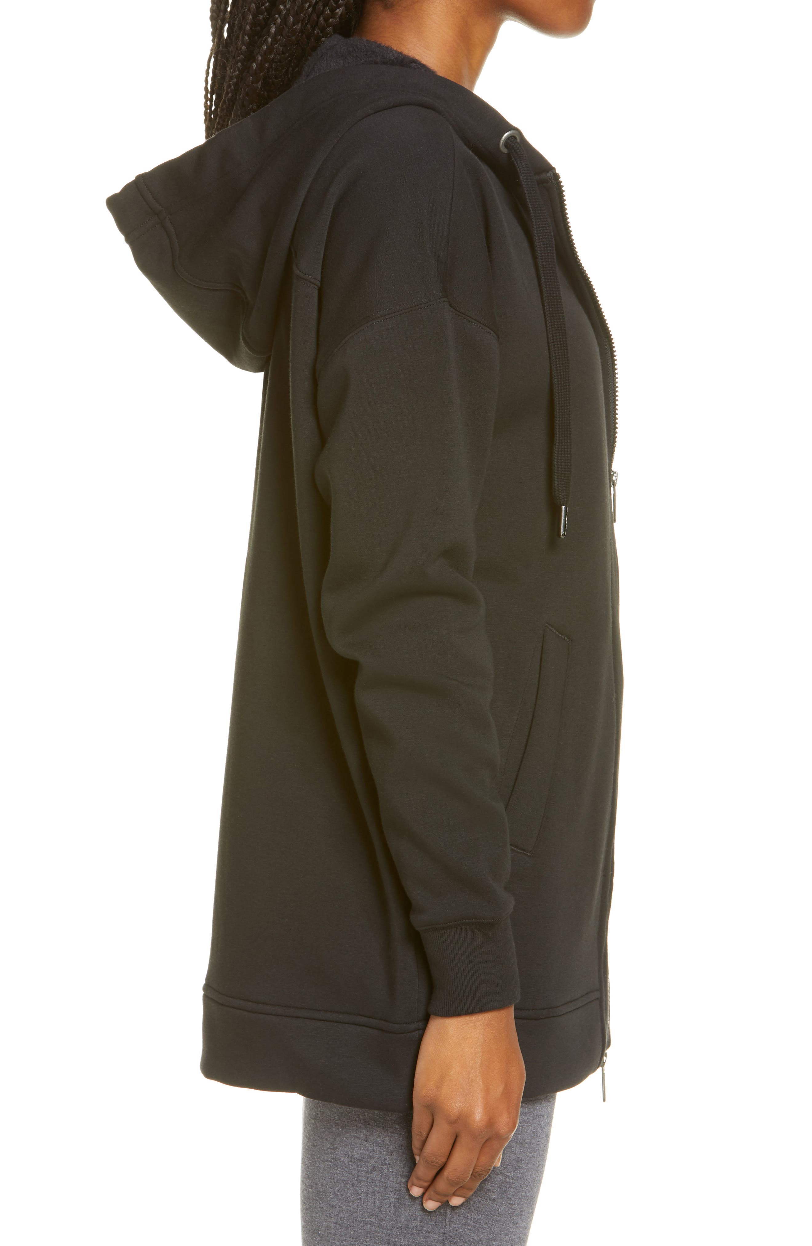 long hooded zip sweatshirt