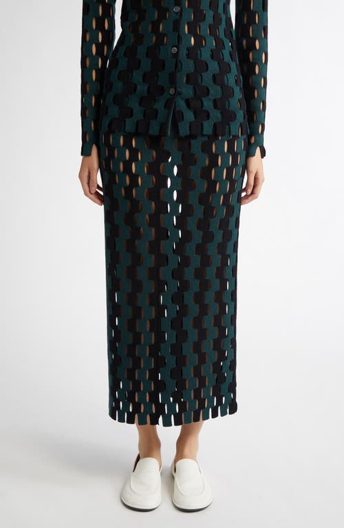 ZANKOV Marshall Openwork Wool Midi Sweater Skirt in Eucalyptus/Black 