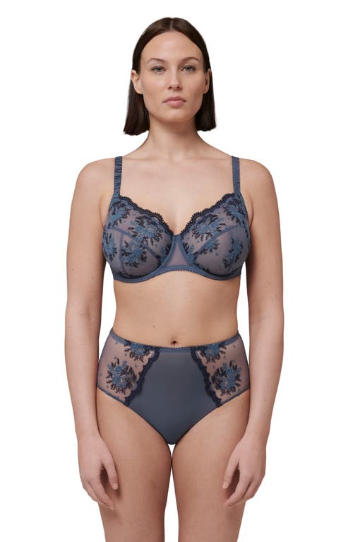 Shop Simone Perele Intrigue Floral Embroidered Briefs In Cinder Blue