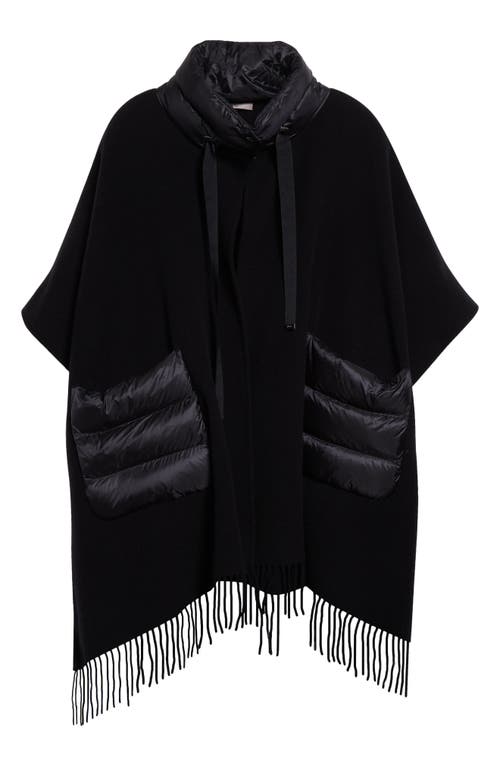 Herno Warmy Black High Neck Poncho With Patch Pockets In Wool And Nylon Woman In Black