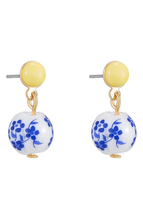 Shop Ettika Chinoiserie Imitation Pearl Drop Earrings In Blue/yellow Multi