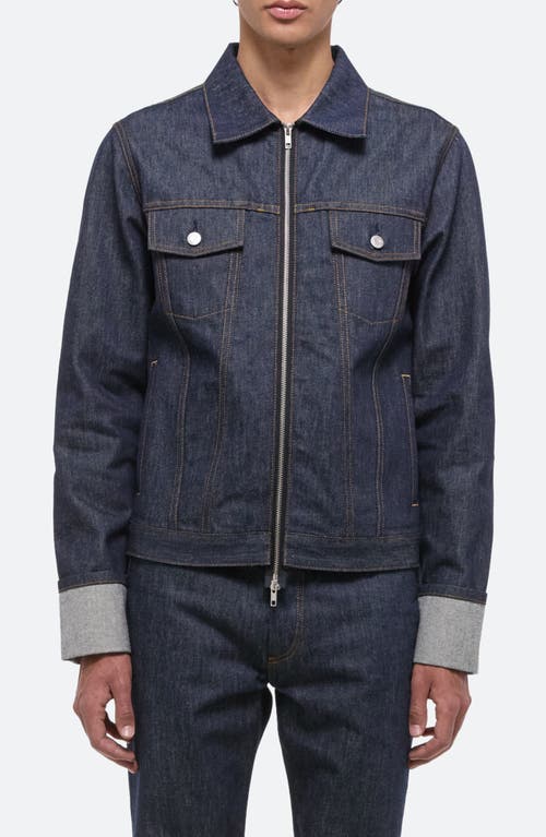 Helmut Lang Contrast Cuff Denim Trucker Jacket Raw Indigo at Nordstrom,