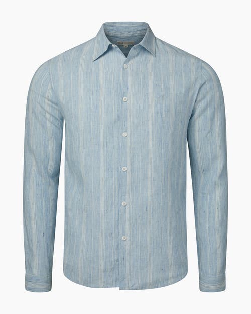 Shop Onia Linen Long Sleeve Shirt In Lt Blue/white