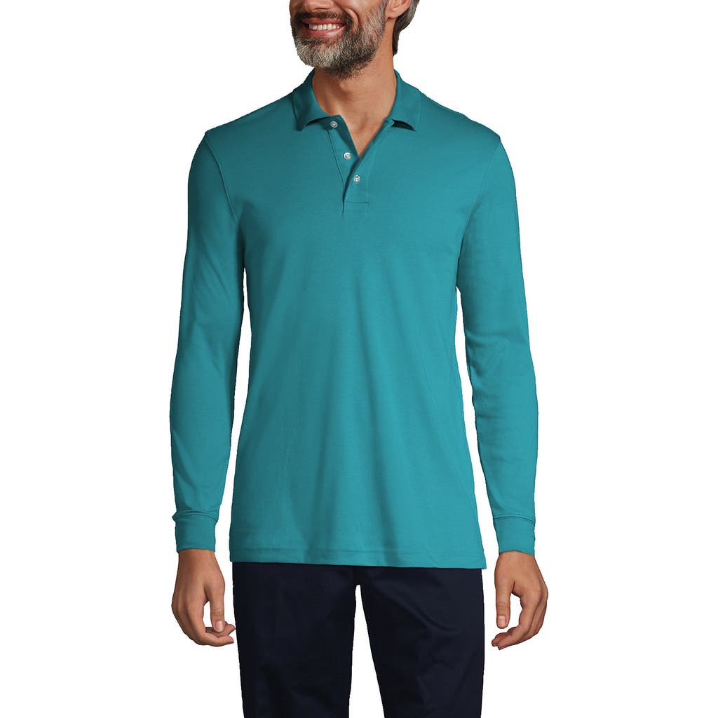 Lands' End School Uniform Long Sleeve Interlock Polo Shirt In Teal Breeze