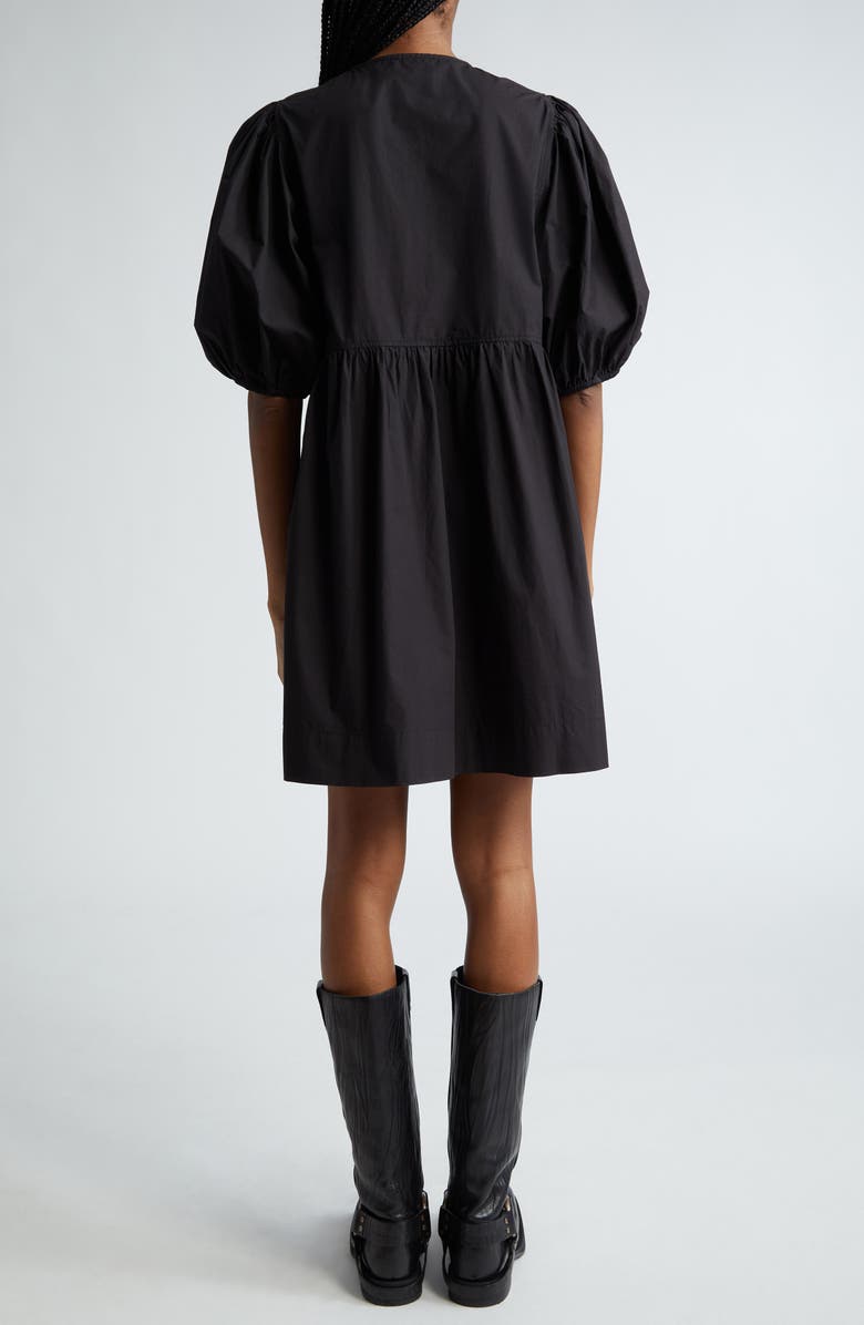 Ganni Tie Front Puff Sleeve Organic Cotton Poplin Minidress, Alternate, color, 