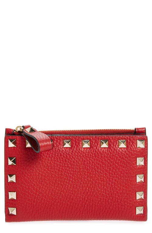 Shop Valentino Garavani Rockstud Leather Bifold Wallet In 0ro Rosso