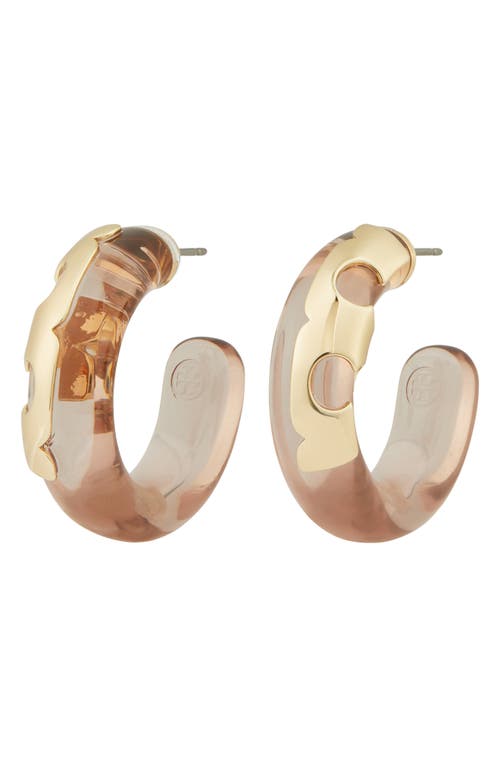 Tory Burch Resin Hoop Earrings In Tory Gold/lilac