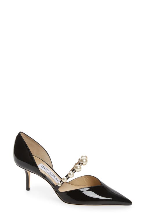 Shop Jimmy Choo Aurelie Imitation Pearl Strap Pointed Toe Pump In Black/white