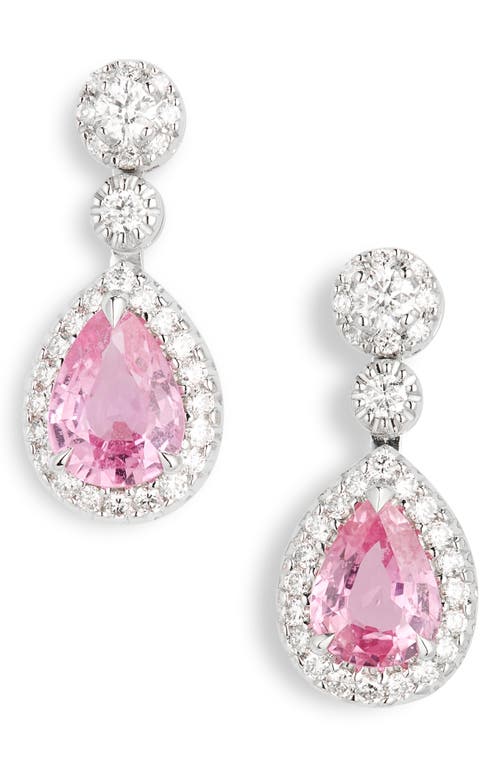 Pink Sapphire & Pavé Diamond Drop Earrings in White Gold/Sapphire/Diamond