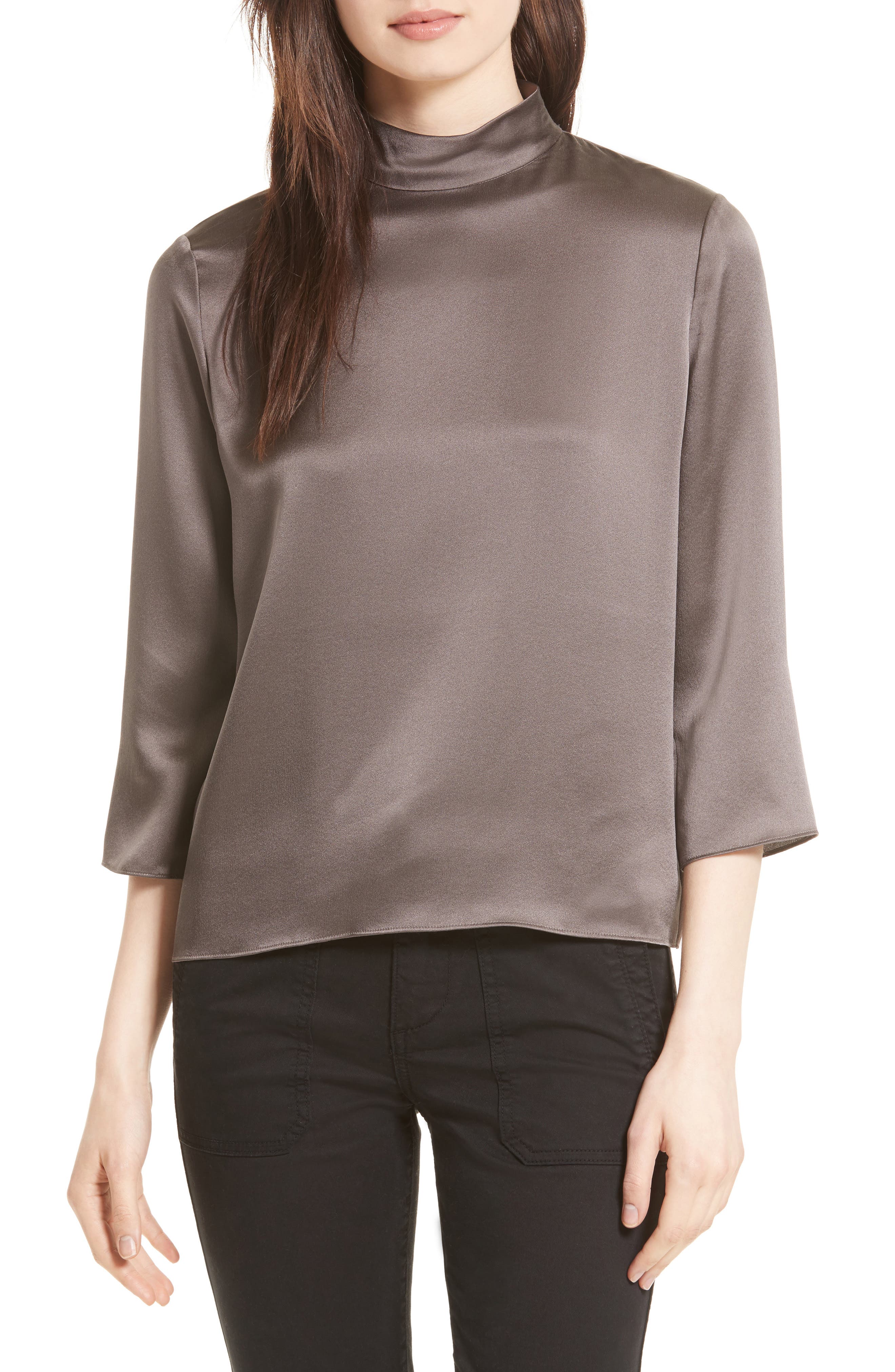 satin mock neck blouse