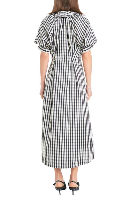 ENGLISH FACTORY ENGLISH FACTORY GINGHAM PUFF SLEEVE MIDI SHIRTDRESS