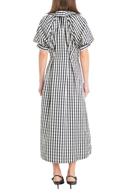 Shop English Factory Gingham Puff Sleeve Midi Shirtdress In Black Multi