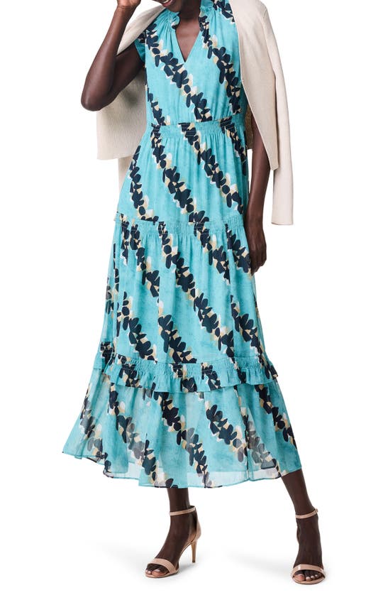 Shop Nic + Zoe Rolling Reef Ruffle Trim Maxi Dress In Aqua Multi