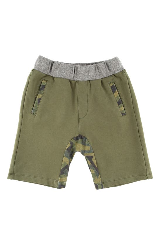 Miki Miette Kids' Storm Camo Accent Cotton Shorts In Green