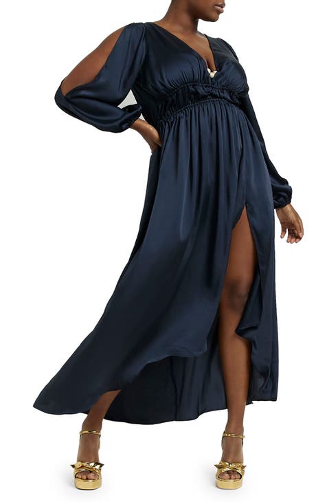 Cold Shoulder Long Sleeve Maxi Dress (Plus Size)