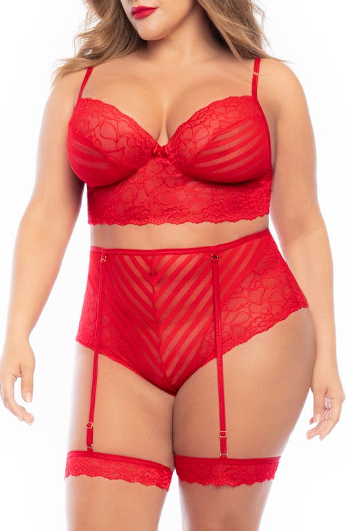 Mapale Lace Bra, High Waist Briefs & Garters Red at Nordstrom