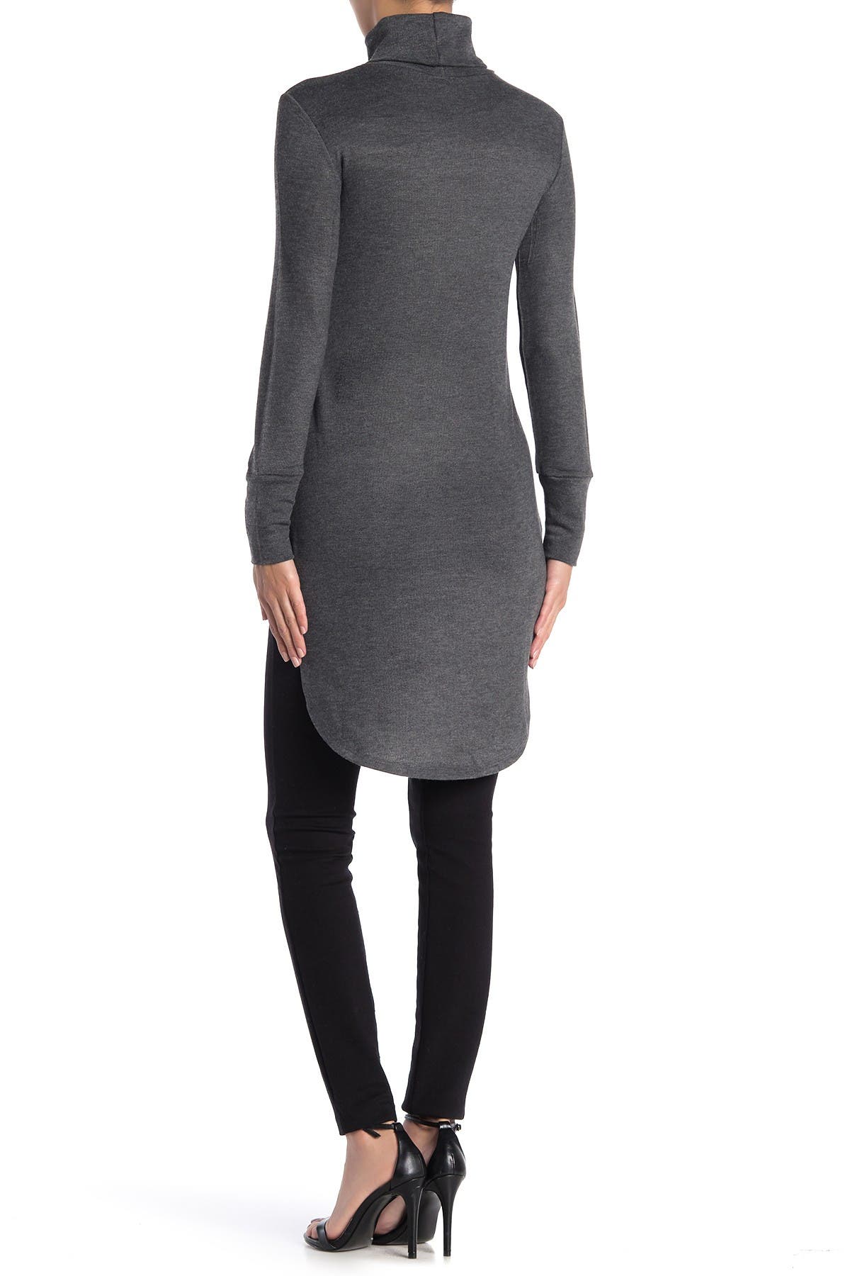 Go Couture Turtleneck High/low Hem Tunic Sweater In Dark Grey