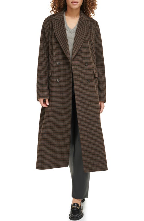 Shop Levi's Houndstooth Check Double Breasted Long Coat In Black/sealbrown/dune Hndstth