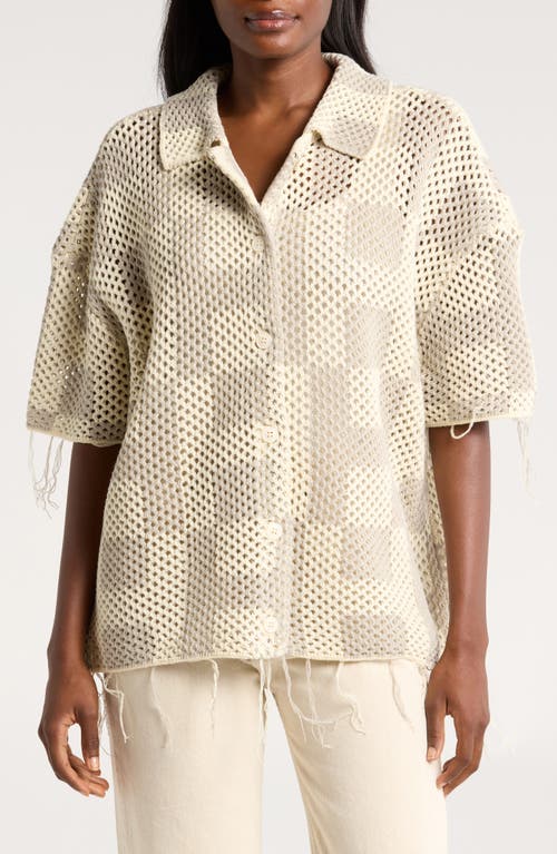 HONOR THE GIFT Gender Inclusive Openwork Short Sleeve Cardigan in Stone at Nordstrom, Size Small