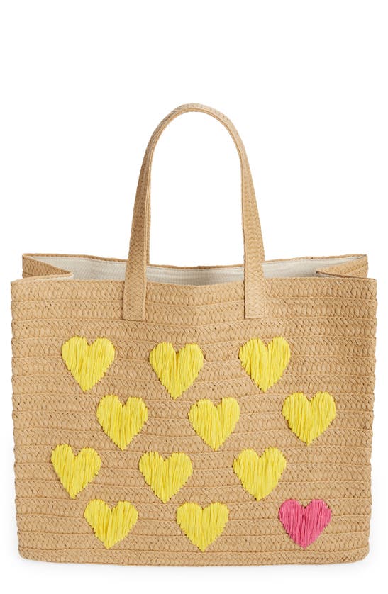 Btb Los Angeles Be Mine Straw Tote In Sand/ Yellow