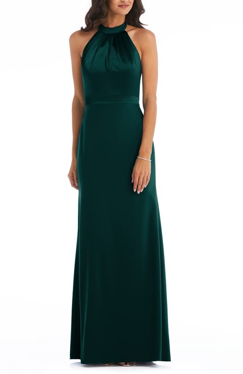 After Six Halter Neck Charmeuse & Crepe Gown in Evergreen