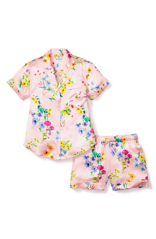 Shop Petite Plume Brilliant Botanical Mulberry Silk Short Pajamas In Pink