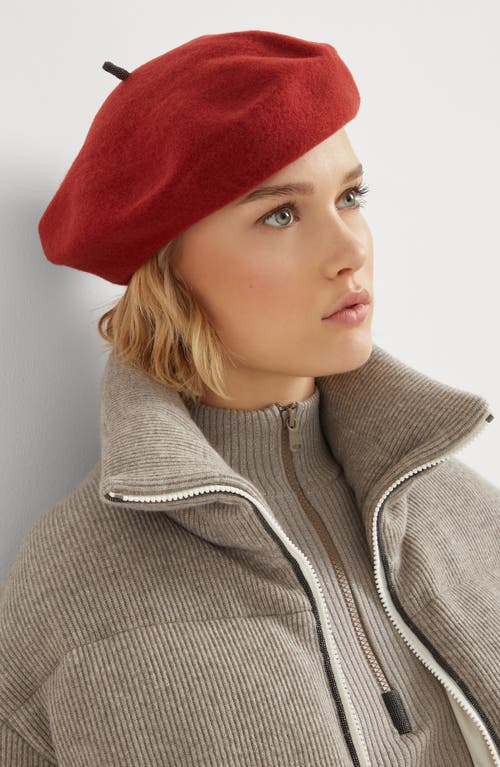 Shop Brunello Cucinelli Wool Beret With Precious Detail In Red