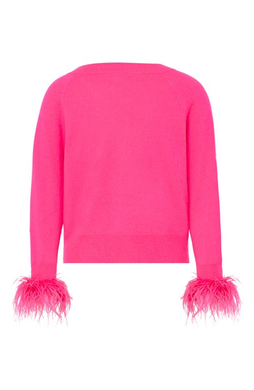 Milly Feather Cuff V-neck Long Sleeve Sweater In Pink