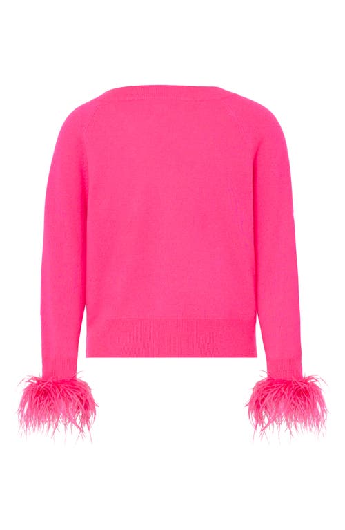 Shop Milly Feather Cuff V-neck Sweater In  Pink