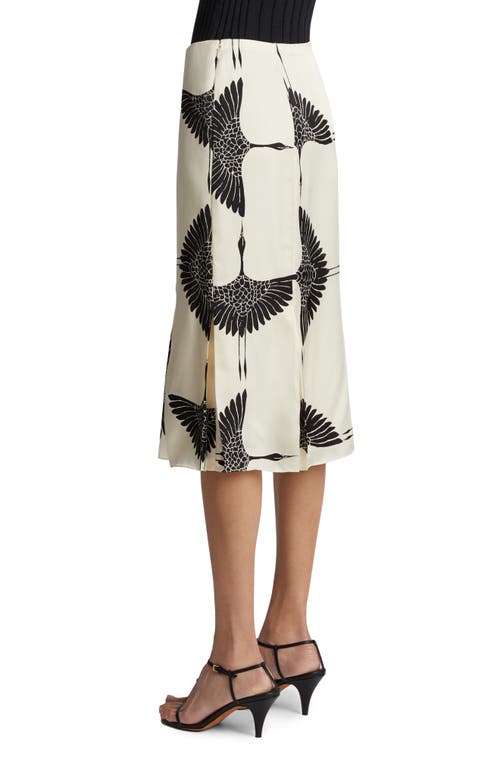 Shop Khaite Levy Crane Print Pleated Cupro Skirt In Cream/black