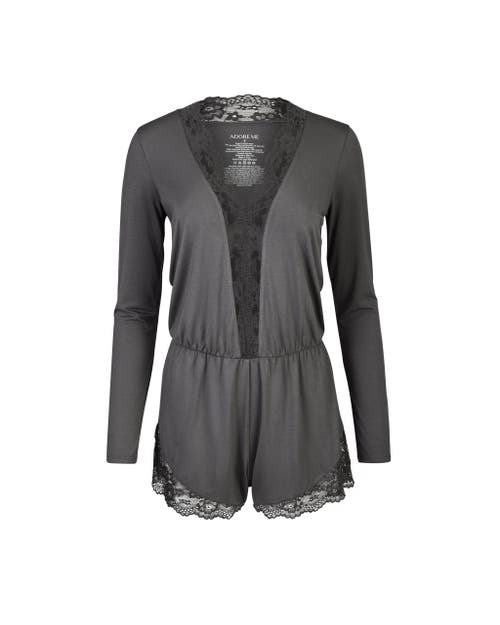 Shop Adore Me Long Sleeve Romper In Dark Grey