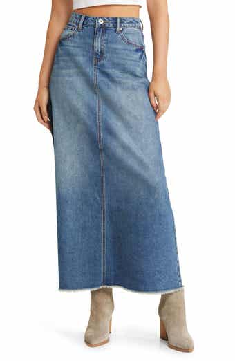 Long Denim Skirt for Women Casual A-Line Denim Maxi Skirt Stretch