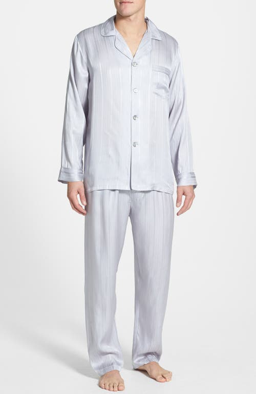Herringbone Stripe Silk Pajamas in Silver