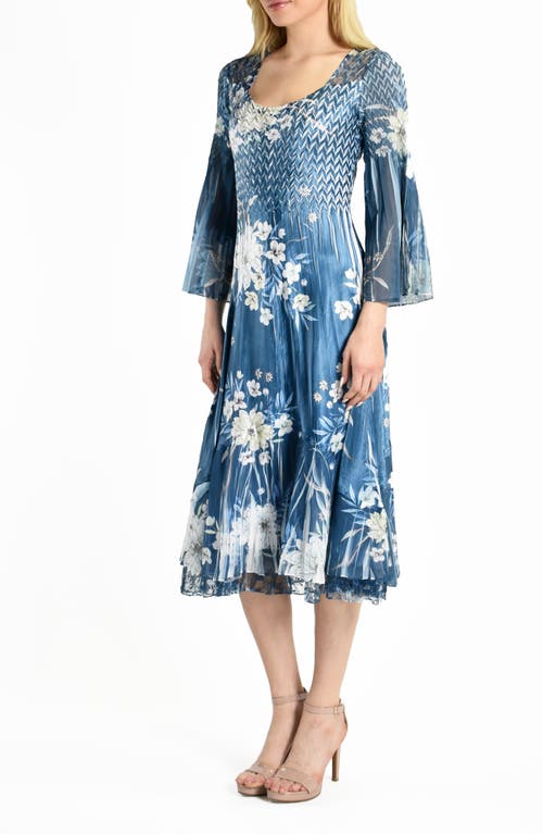 Shop Komarov Charmeuse & Chiffon Midi Dress In Agean Floral