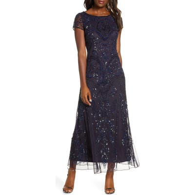 Pisarro Nights Embellished Mesh Gown, Purple