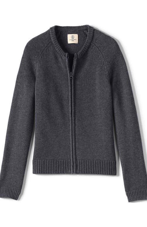 Lands' End School Uniform Girls Cotton Modal Zip-front Cardigan Sweater In Coal Heather