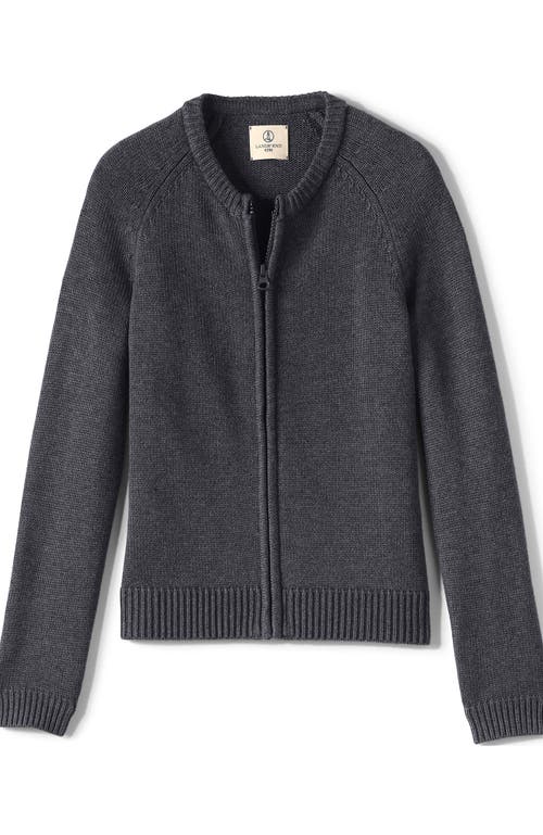 Shop Lands' End School Uniform Girls Cotton Modal Zip-front Cardigan Sweater In Coal Heather