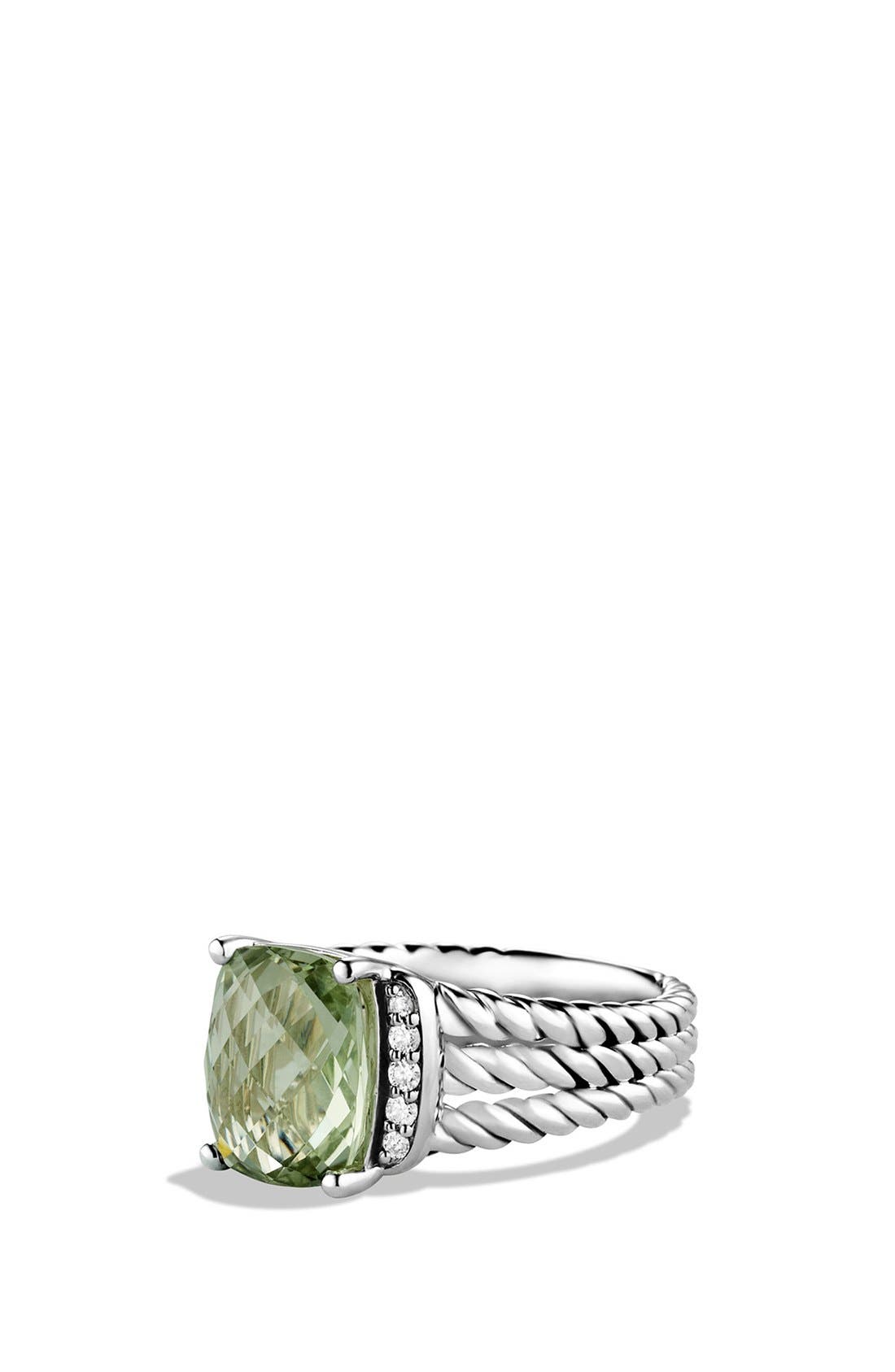 wheaton ring with prasiolite and diamonds