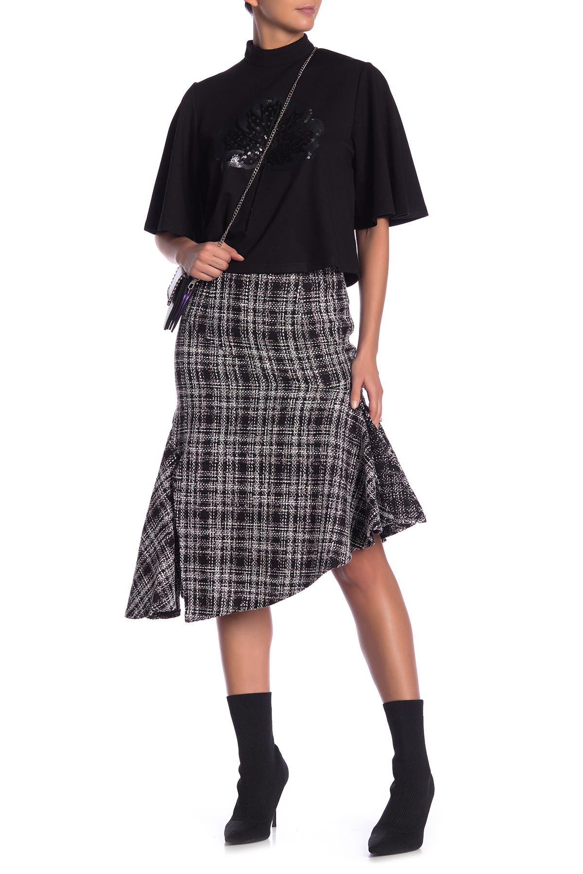asymmetrical tweed skirt