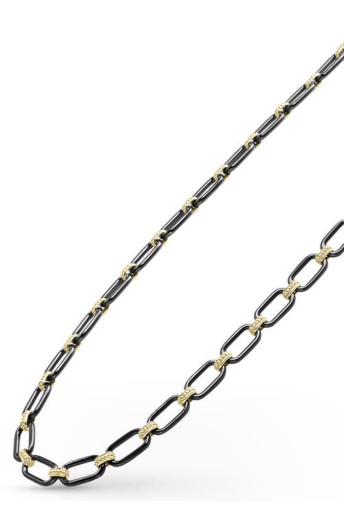 Lagos Signature Black Caviar Chain Necklace In Gold