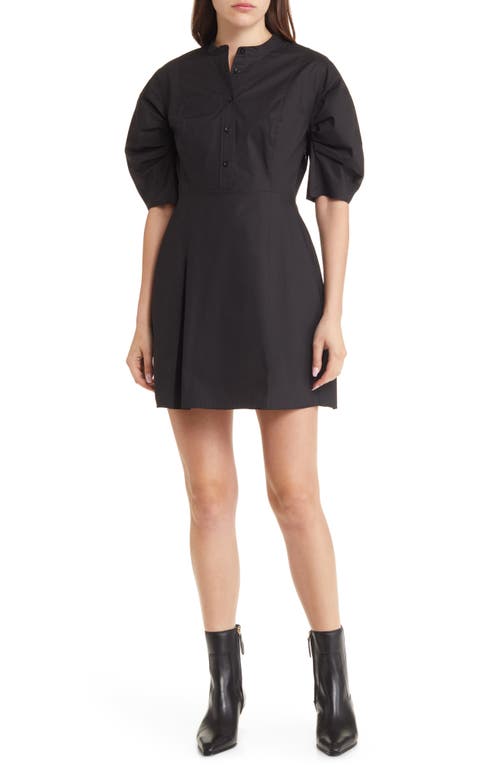 FRAME Puff Sleeve Organic Cotton A-Line Dress in Noir