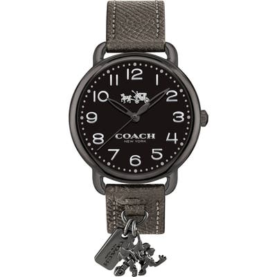 Coach Delancey Charm Detail Leather Strap Watch,