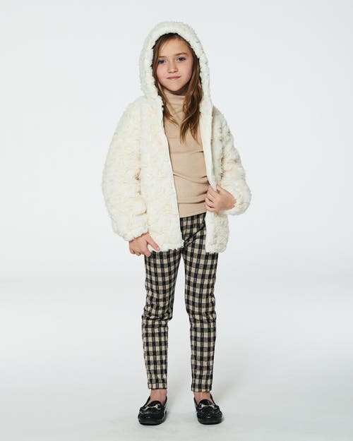 Shop Deux Par Deux Girl's Embroidered Faux Fur Cardigan Off White