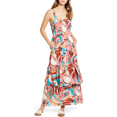 Petite Gibson X The Motherchic Laguna Smocked Maxi Sundress, Brown