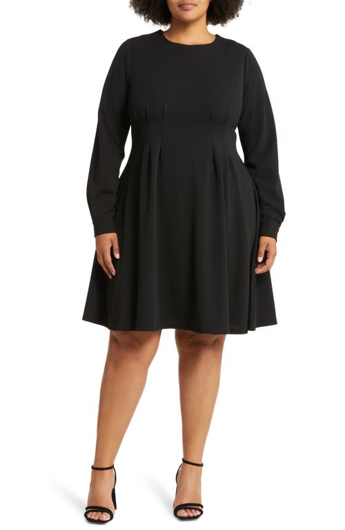 Leota Lara Pleated Long Sleeve Dress in Solid Black