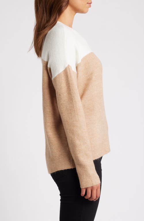 Shop Zoe And Claire Colorblock Crewneck Sweater In Khaki